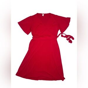 H&M Red Flare Sleeve Wrap Dress